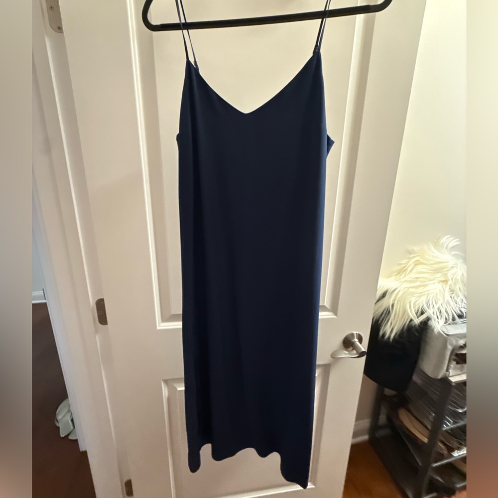 Madewell size 8 navy silk midi dress , new with tags